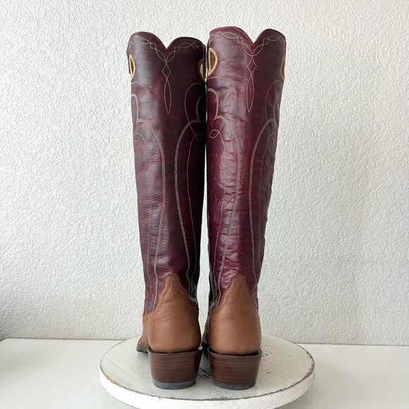 Rod Patrick Womens Knee High Cowboy Boots 6B Brown Red Cowgirl Western Blunt Toe - Picture 3 of 10